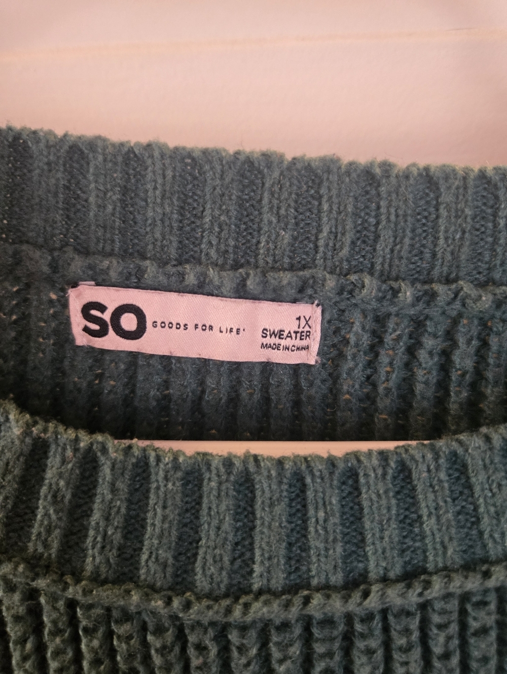 SO Dark Green Ribbed Crew Sweater with Pink, Cream & Tan Stripes - Picture 3 of 3